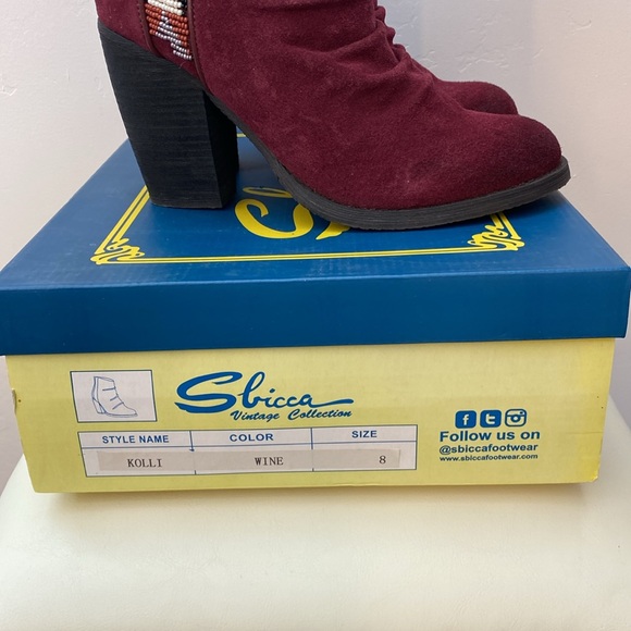 Sbicca Vintage Collection Kolli Beaded Suede Short Boots in Wine - Picture 7 of 8